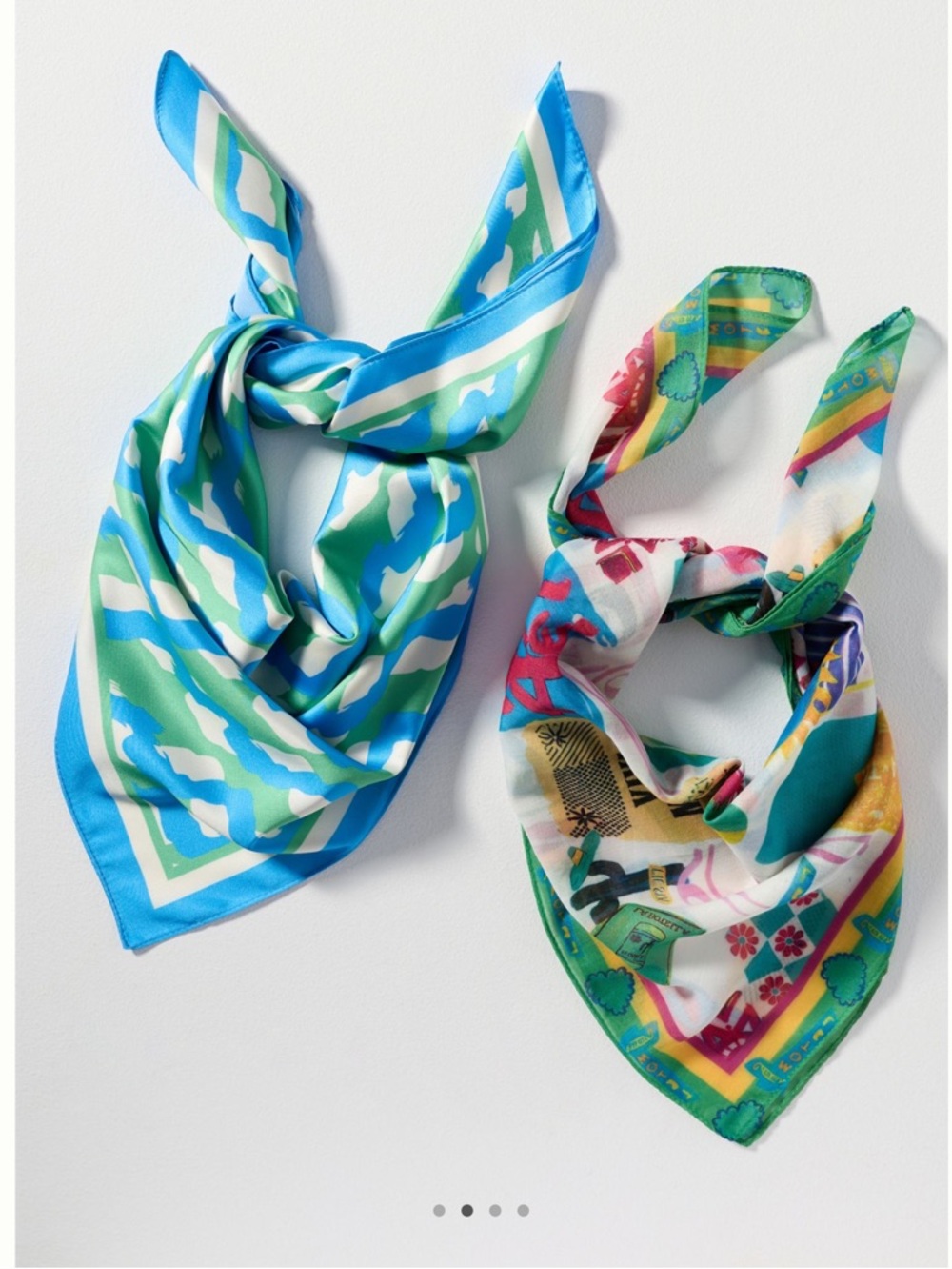 🇲🇽Anthropologie Silky Scarves Set of 2 Hair Head Bag Scarf New Novelty Mexico